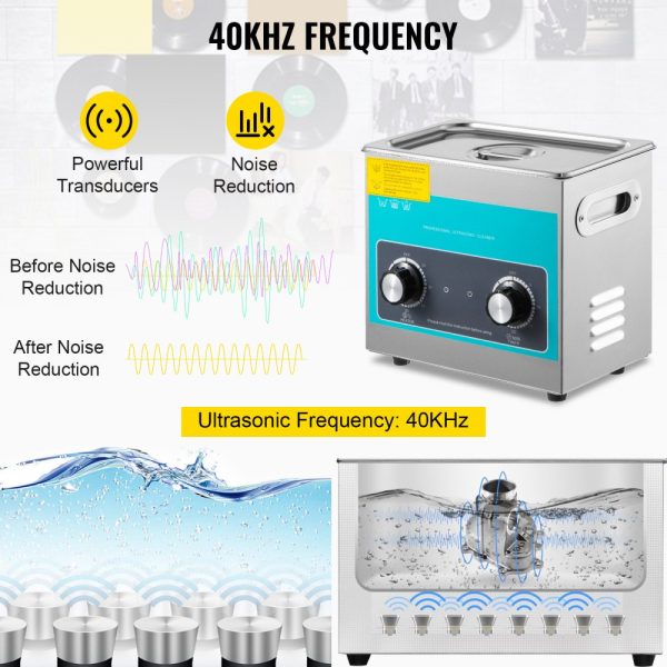 3L 40kHz Ultrasonic Cleaner with Rotary Control, Heater, & Timer - 304 Stainless Steel for Jewelry, Eyewear, Watches - Image 3