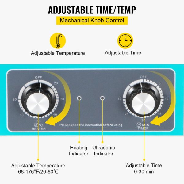 3L 40kHz Ultrasonic Cleaner with Rotary Control, Heater, & Timer - 304 Stainless Steel for Jewelry, Eyewear, Watches - Image 5