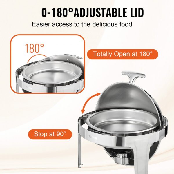 Stainless Steel Chafing Dish Buffet Set with 2 Full-Size Pans, 6 Qt 2-Pack, Round Catering Warmer with Lid, Water Pan, Stand & Fuel Holder for Up to 5 People Each - Image 4