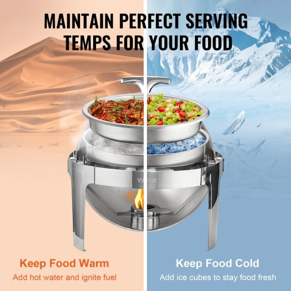 Stainless Steel Chafing Dish Buffet Set with 2 Full-Size Pans, 6 Qt 2-Pack, Round Catering Warmer with Lid, Water Pan, Stand & Fuel Holder for Up to 5 People Each - Image 5