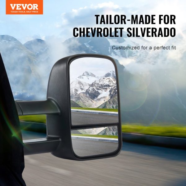 Chevrolet Silverado (1988-1998) GMC Towing Mirrors Set Left Right Pair Plane Convex Glass Manual Telescoping Folding 4-Way Adjustable Black - Image 2