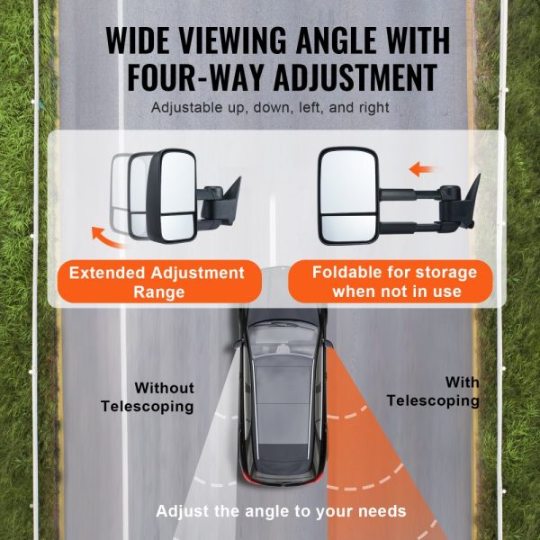 Chevrolet Silverado (1988-1998) GMC Towing Mirrors Set Left Right Pair Plane Convex Glass Manual Telescoping Folding 4-Way Adjustable Black - Image 3