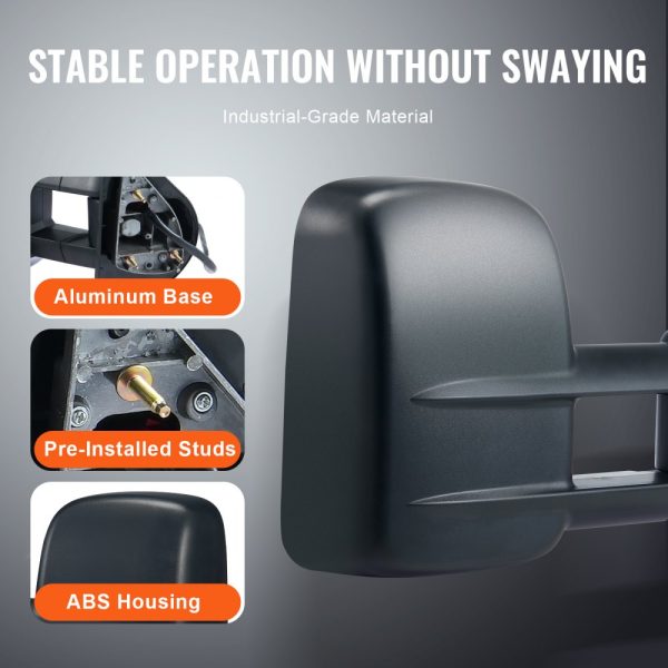 Chevrolet Silverado (1988-1998) GMC Towing Mirrors Set Left Right Pair Plane Convex Glass Manual Telescoping Folding 4-Way Adjustable Black - Image 5