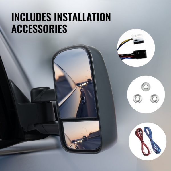 Chevrolet Silverado (1988-1998) GMC Towing Mirrors Set Left Right Pair Plane Convex Glass Manual Telescoping Folding 4-Way Adjustable Black - Image 6