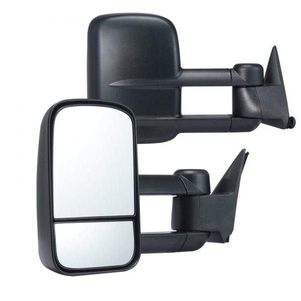 Chevrolet Silverado (1988-1998) GMC Towing Mirrors Set Left Right Pair Plane Convex Glass Manual Telescoping Folding 4-Way Adjustable Black