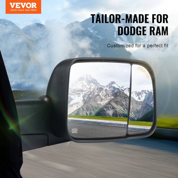 Dodge Ram 1500 2500 3500 Towing Mirrors Set 2002-2008 Year with Heat Signal Light Puddle Light Manual Flip Fold Black - Image 2