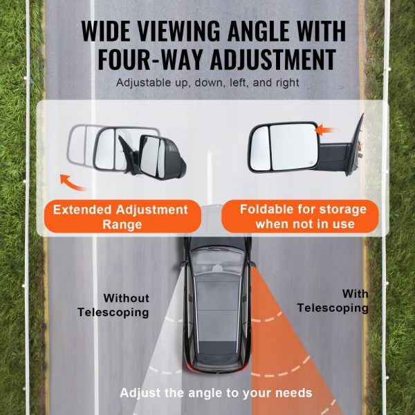 Dodge Ram 1500 2500 3500 Towing Mirrors Set 2002-2008 Year with Heat Signal Light Puddle Light Manual Flip Fold Black - Image 3