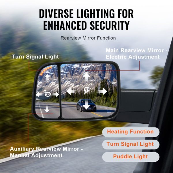 Dodge Ram 1500 2500 3500 Towing Mirrors Set 2002-2008 Year with Heat Signal Light Puddle Light Manual Flip Fold Black - Image 4
