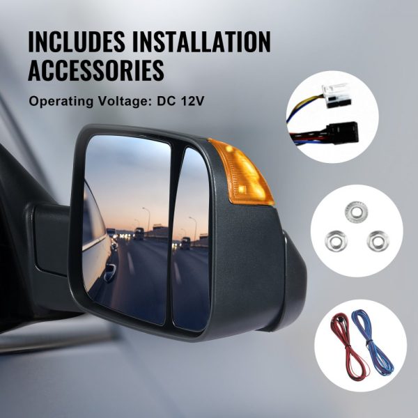 Dodge Ram 1500 2500 3500 Towing Mirrors Set 2002-2008 Year with Heat Signal Light Puddle Light Manual Flip Fold Black - Image 6