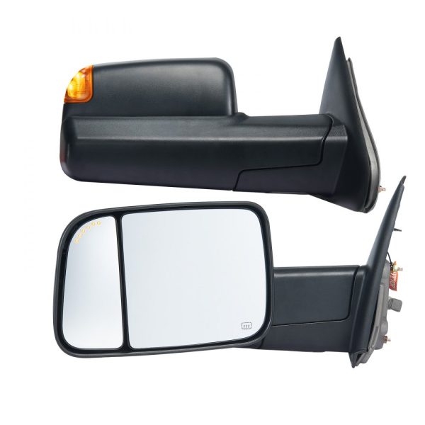 Dodge Ram 1500 2500 3500 Towing Mirrors Set 2002-2008 Year with Heat Signal Light Puddle Light Manual Flip Fold Black