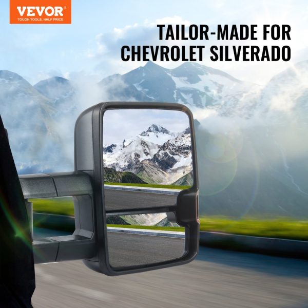 Chevy GMC 2007-2014 Silverado Sierra Mirror Set Manual Telescoping Heated Power Control Signal LED Lights Black - Image 2