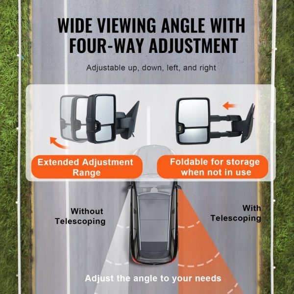 2014-2018 Chevrolet Silverado GMC Sierra 1500 2500 HD 3500 HD Towing Mirror Set with Power Glass Signal Light LED Driving Light Manual Control Telescoping Folding Heating Defrost Black - Image 3