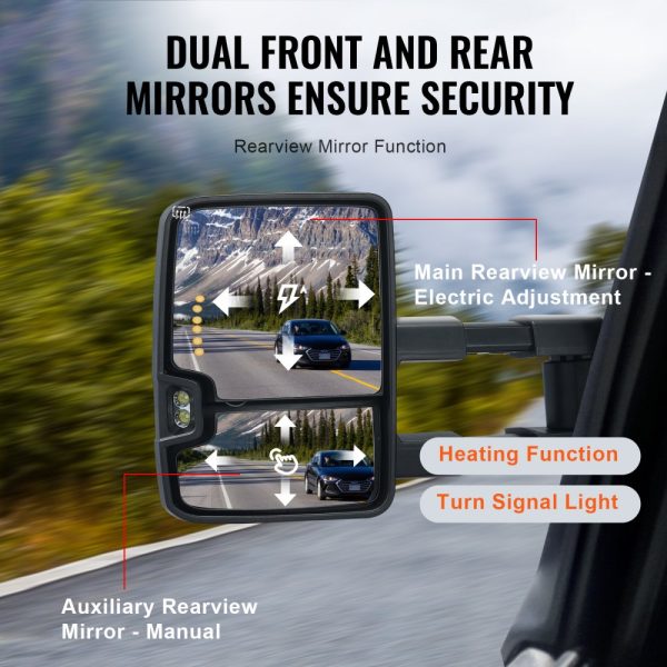 2014-2018 Chevrolet Silverado GMC Sierra 1500 2500 HD 3500 HD Towing Mirror Set with Power Glass Signal Light LED Driving Light Manual Control Telescoping Folding Heating Defrost Black - Image 4