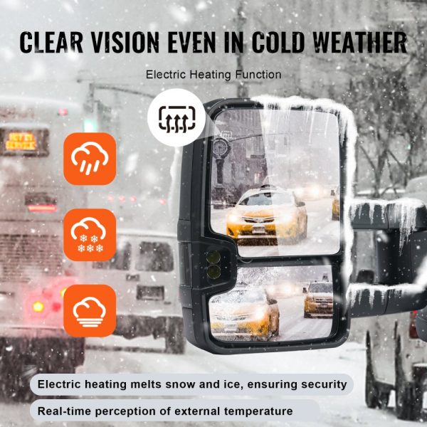 2014-2018 Chevrolet Silverado GMC Sierra 1500 2500 HD 3500 HD Towing Mirror Set with Power Glass Signal Light LED Driving Light Manual Control Telescoping Folding Heating Defrost Black - Image 5