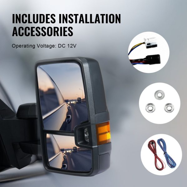 2014-2018 Chevrolet Silverado GMC Sierra 1500 2500 HD 3500 HD Towing Mirror Set with Power Glass Signal Light LED Driving Light Manual Control Telescoping Folding Heating Defrost Black - Image 6