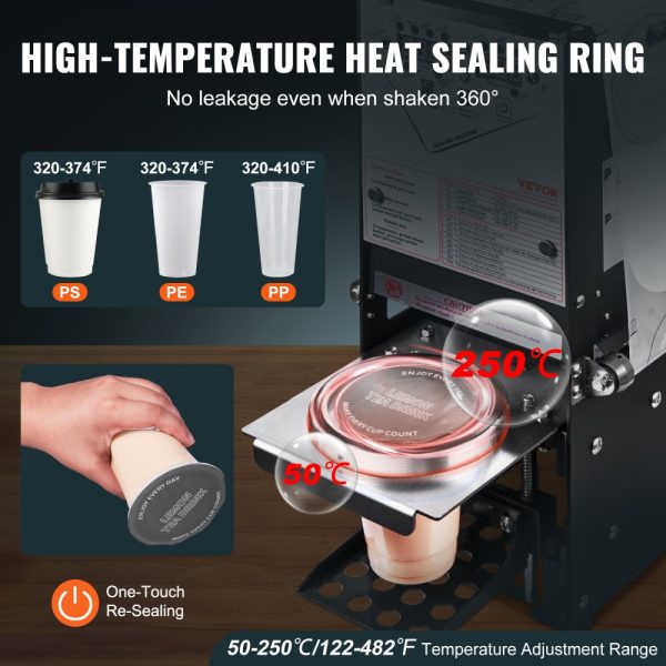 Automatic Cup Sealing Machine 500-650 Cups per Hour for 180mm Tall 90/95mm Cups Electric Boba Tea Sealer with Digital Control LCD Panel for Bubble Milk Tea Coffee Black - Image 3