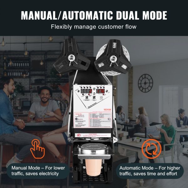 Automatic Cup Sealing Machine 500-650 Cups per Hour for 180mm Tall 90/95mm Cups Electric Boba Tea Sealer with Digital Control LCD Panel for Bubble Milk Tea Coffee Black - Image 4