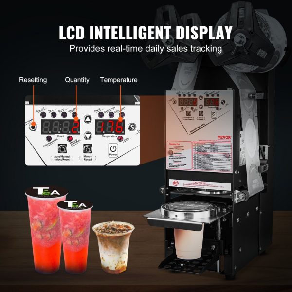 Automatic Cup Sealing Machine 500-650 Cups per Hour for 180mm Tall 90/95mm Cups Electric Boba Tea Sealer with Digital Control LCD Panel for Bubble Milk Tea Coffee Black - Image 5