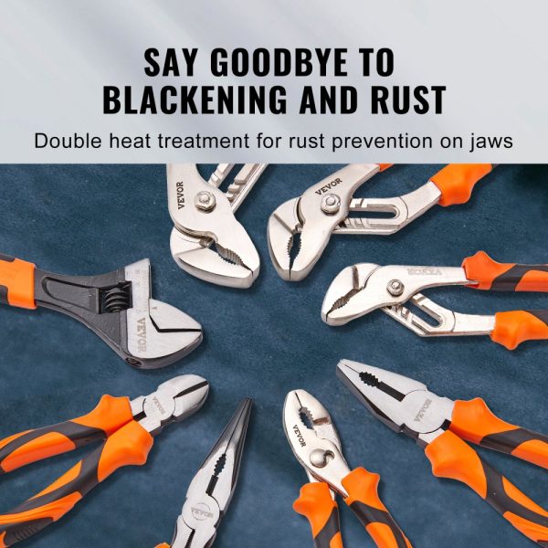 8 Piece Pliers Set High Carbon Steel Multi-Purpose Pliers 8 10 12in Groove Joint Linesman Slip Joint Long Nose Diagonal Cutter Adjustable Wrench Tool Bag - Image 3
