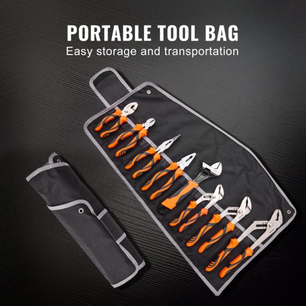 8 Piece Pliers Set High Carbon Steel Multi-Purpose Pliers 8 10 12in Groove Joint Linesman Slip Joint Long Nose Diagonal Cutter Adjustable Wrench Tool Bag - Image 6