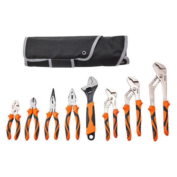 8 Piece Pliers Set High Carbon Steel Multi-Purpose Pliers 8 10 12in Groove Joint Linesman Slip Joint Long Nose Diagonal Cutter Adjustable Wrench Tool Bag