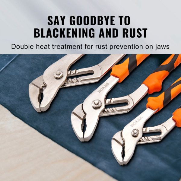 3-Piece Groove Joint Pliers Set in 12 10 8-inch Heat-Treated High Carbon Steel for Water Pumping with Quick Adjustable Button Design for Home Repairs - Image 3