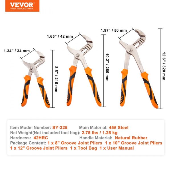 3-Piece Groove Joint Pliers Set in 12 10 8-inch Heat-Treated High Carbon Steel for Water Pumping with Quick Adjustable Button Design for Home Repairs - Image 7
