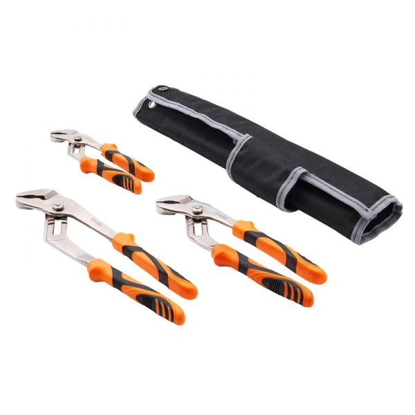 3-Piece Groove Joint Pliers Set in 12 10 8-inch Heat-Treated High Carbon Steel for Water Pumping with Quick Adjustable Button Design for Home Repairs