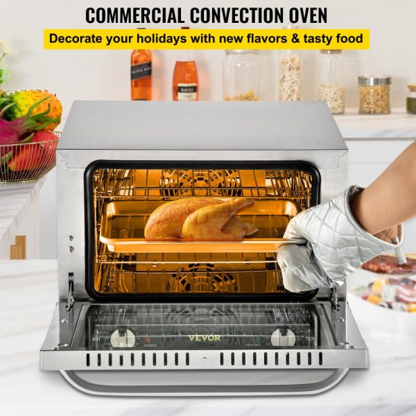 Commercial Convection Oven 21L 19Qt 1440W 3Tier Toaster Front Glass Door Electric Baking Oven Trays Wire Racks Clip Gloves 120V ETL Listed - Image 2