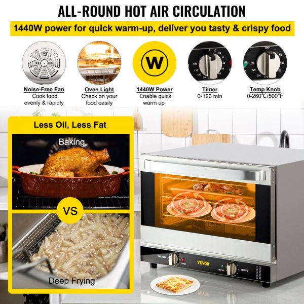 Commercial Convection Oven 21L 19Qt 1440W 3Tier Toaster Front Glass Door Electric Baking Oven Trays Wire Racks Clip Gloves 120V ETL Listed - Image 4