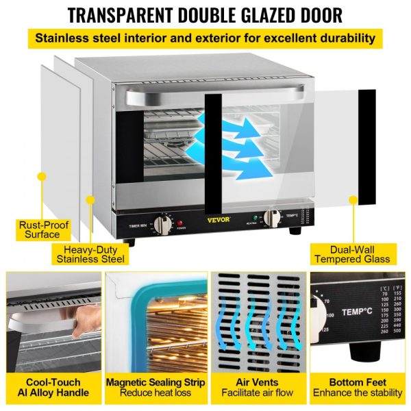 Commercial Convection Oven 21L 19Qt 1440W 3Tier Toaster Front Glass Door Electric Baking Oven Trays Wire Racks Clip Gloves 120V ETL Listed - Image 5