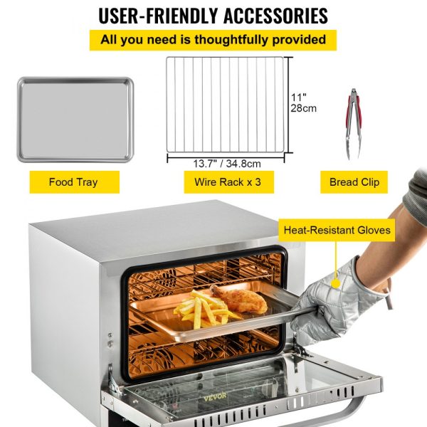 Commercial Convection Oven 21L 19Qt 1440W 3Tier Toaster Front Glass Door Electric Baking Oven Trays Wire Racks Clip Gloves 120V ETL Listed - Image 6