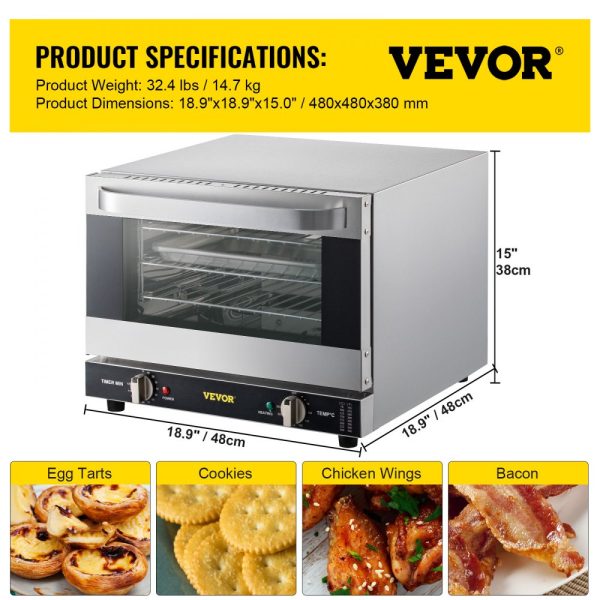 Commercial Convection Oven 21L 19Qt 1440W 3Tier Toaster Front Glass Door Electric Baking Oven Trays Wire Racks Clip Gloves 120V ETL Listed - Image 7