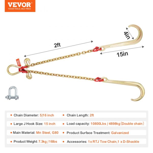5/16" x 2' G80 Tow Chain J Hook V-Chain Bridle Grab Hook Wrecker 10800 lbs - Image 7