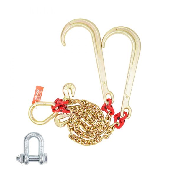 5/16" x 2' G80 Tow Chain J Hook V-Chain Bridle Grab Hook Wrecker 10800 lbs