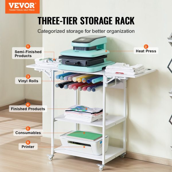 Heat Press Table 3Tier Movable Heat Press Stand Foldable with Wheels White - Image 2
