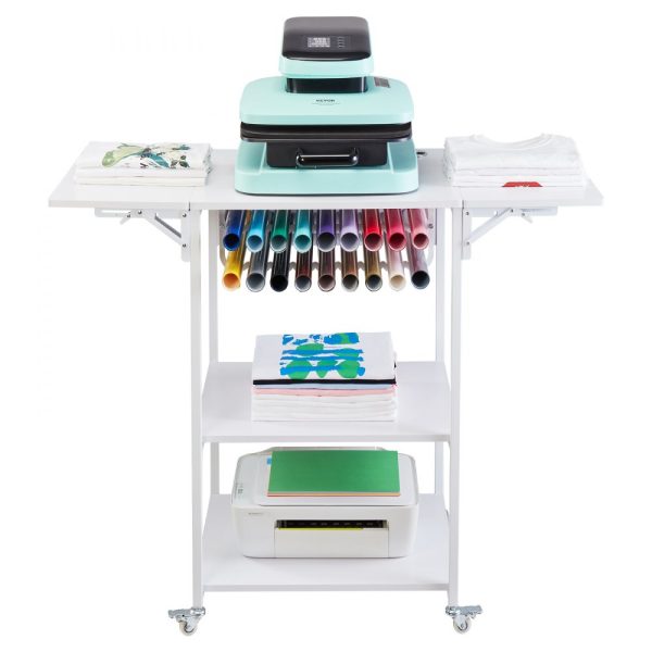 Heat Press Table 3Tier Movable Heat Press Stand Foldable with Wheels White