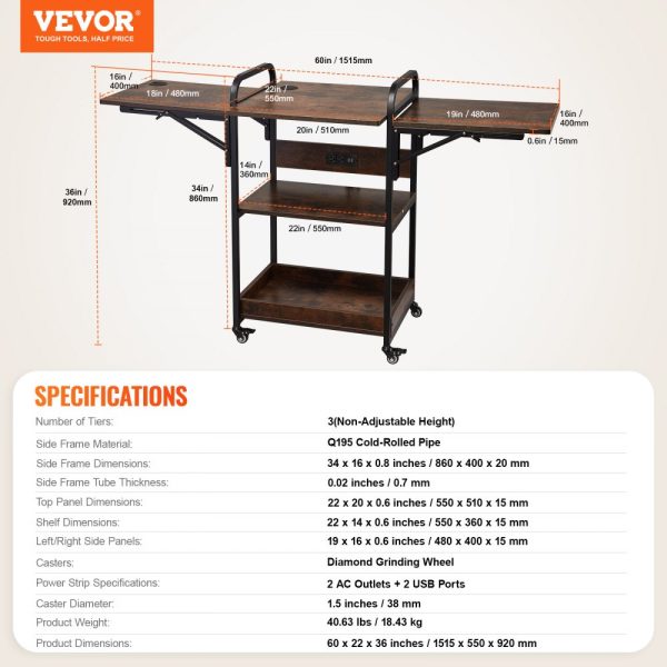 Heat Press Table with Charging Station 3 Tier Movable Heat Press Stand - Image 7