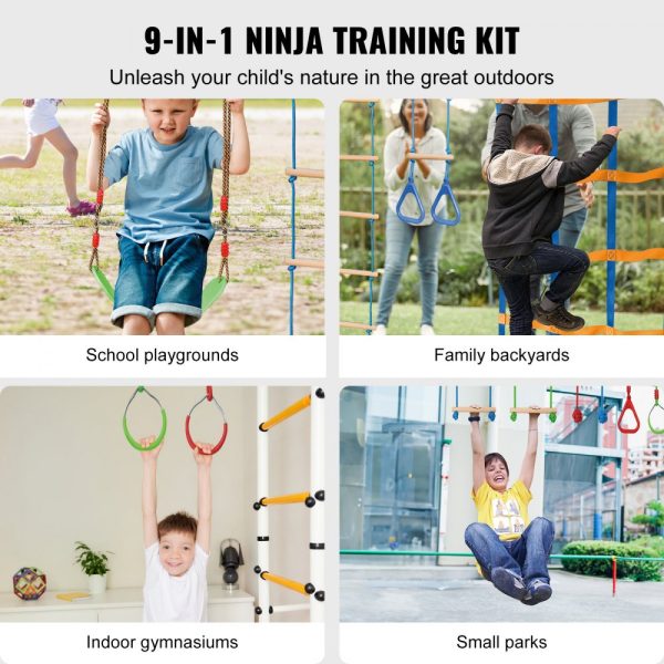Ninja Training Course Kids Obstacle Set 2x50ft Weatherproof Slacklines 500lbs Monkey Line Outdoor Play Training Equipment Backyard Training Set 12 Obstacles - Image 2
