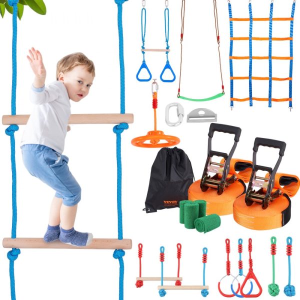 Ninja Training Course Kids Obstacle Set 2x50ft Weatherproof Slacklines 500lbs Monkey Line Outdoor Play Training Equipment Backyard Training Set 12 Obstacles