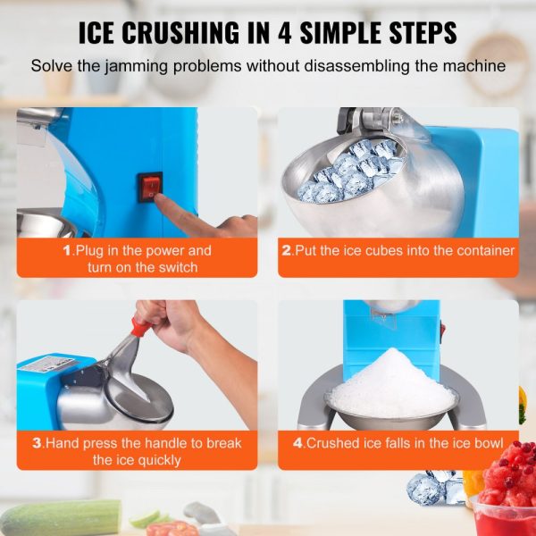 220lbs Per Hour Electric Snow Cone Maker with 4 Stainless Steel Blades for Home and Commercial Use - Image 5
