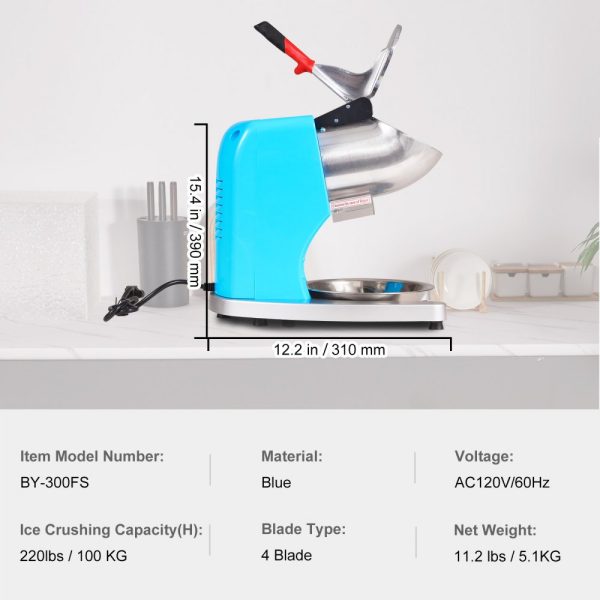 220lbs Per Hour Electric Snow Cone Maker with 4 Stainless Steel Blades for Home and Commercial Use - Image 7