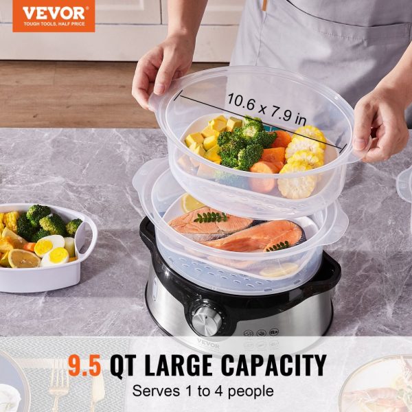 Electric Food Steamer 9.5Qt/9L 3-Tier Stackable Design 800W Food-Grade with 60-Min Timer Auto Shut-Off Boil Dry Protection - Image 2