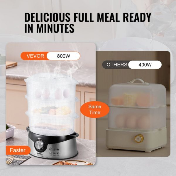 Electric Food Steamer 9.5Qt/9L 3-Tier Stackable Design 800W Food-Grade with 60-Min Timer Auto Shut-Off Boil Dry Protection - Image 3