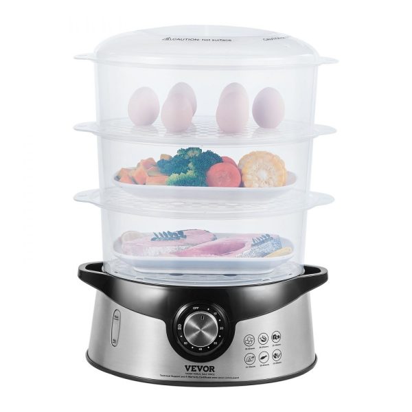 Electric Food Steamer 9.5Qt/9L 3-Tier Stackable Design 800W Food-Grade with 60-Min Timer Auto Shut-Off Boil Dry Protection