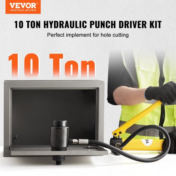 10 Ton Hydraulic Knockout Punch Driver Kit Hole Tool 1/2"-2" with 6 Dies - Image 2