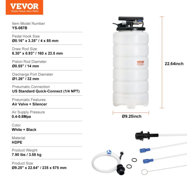 4 Gallon (15L) Pneumatic & Manual Oil Extractor Pump for Automotive Fluids Vacuum Evacuation - Image 7