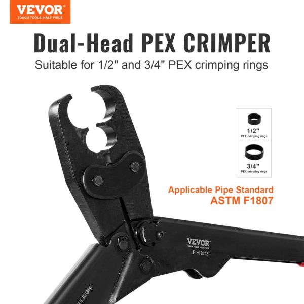 Dual Head PEX Crimping Tool for 1/2 and 3/4 PEX Copper Rings Compact with Go No Go Gauge ASTM F1807 - Image 2