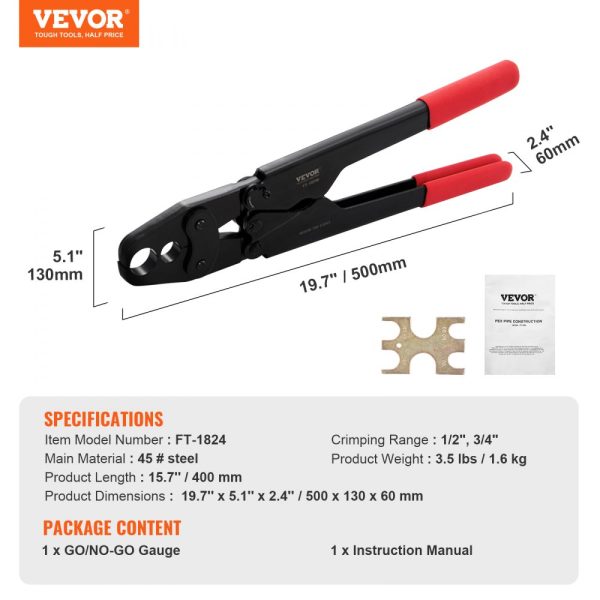 Dual Head PEX Crimping Tool for 1/2 and 3/4 PEX Copper Rings Compact with Go No Go Gauge ASTM F1807 - Image 7