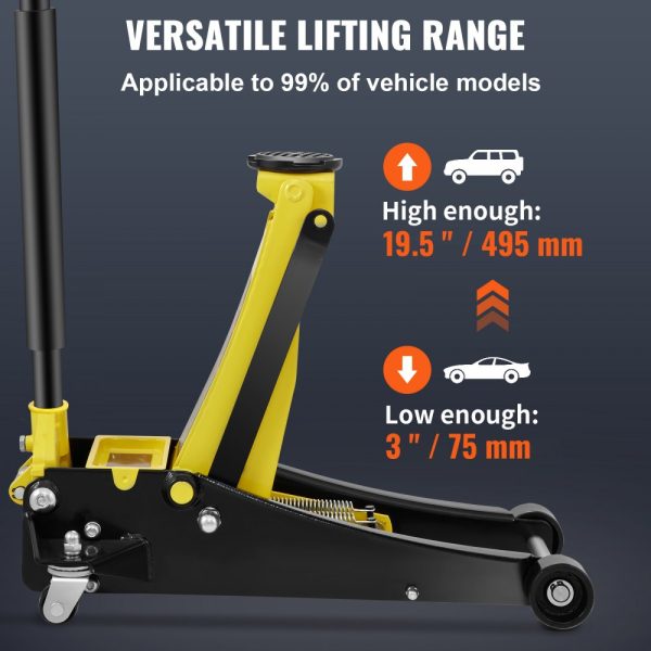 3-Ton Low Profile Floor Jack Heavy Duty Steel Racing Design Dual Piston Quick Lift Pump 3.35-19.69 Lifting Range - Image 3